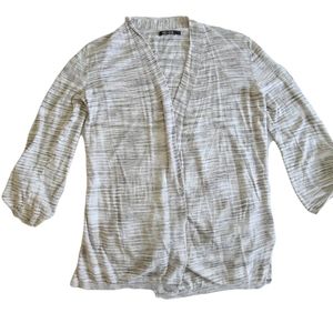 NIC + ZOE GRAY HEATHERED LINEN BLEND CARDIGAN - SMALL
